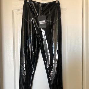 Black Vinyl Pants with white stitching